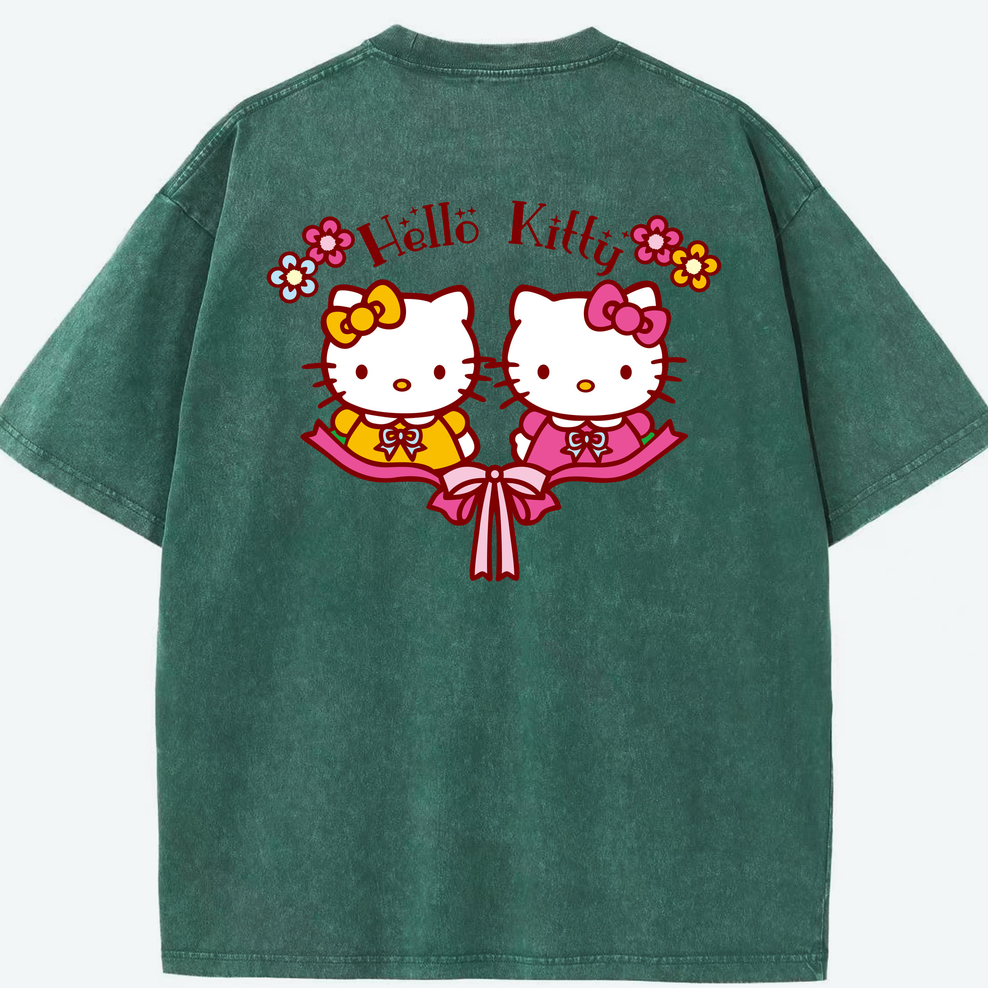 （画像用） Hello Kitty ハローキティ 綿100% ヴィンテージ風 半袖Tシャツ（背面プリント）
